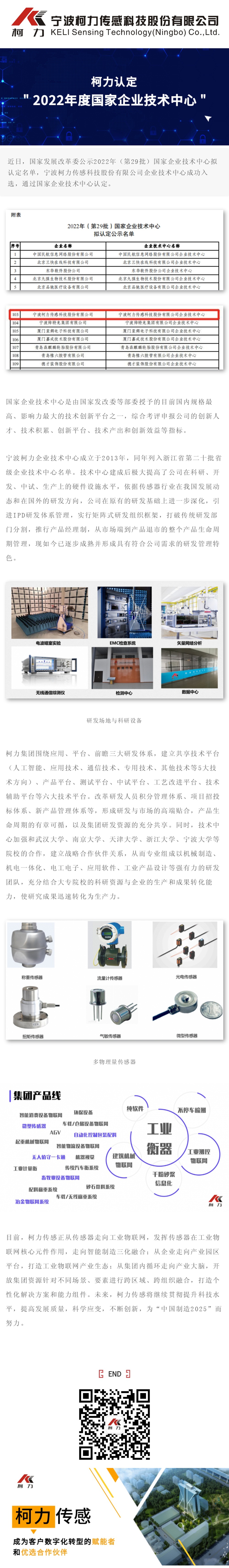 柯力認定“2022年度國家企業技術中心”